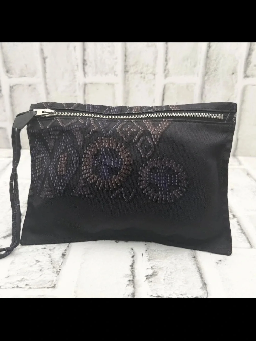Hermes Black Beaded Wristlet Clutch